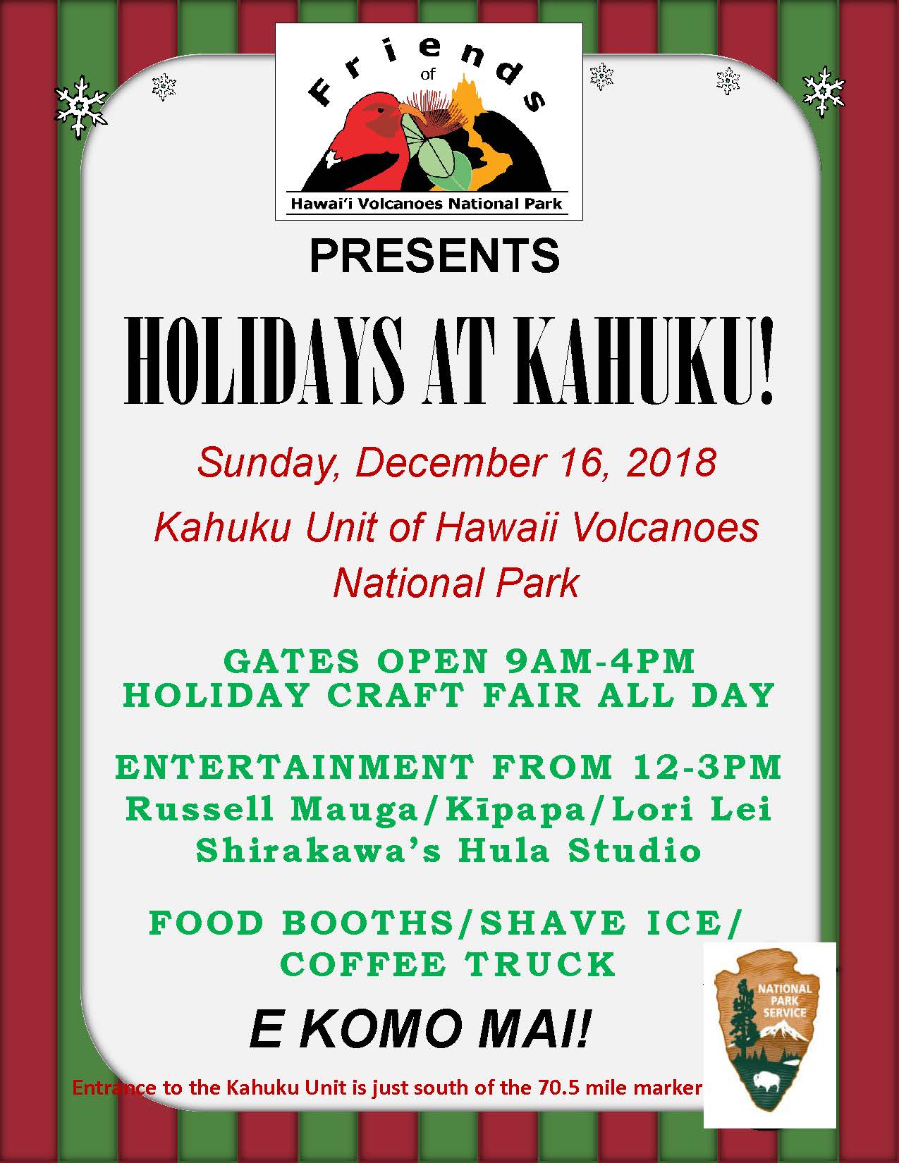Holidays at Kahuku All Day Craft Fair Music, Hula, Food, Arts