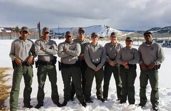 Trainees at a park ranger law enforcement academy training program